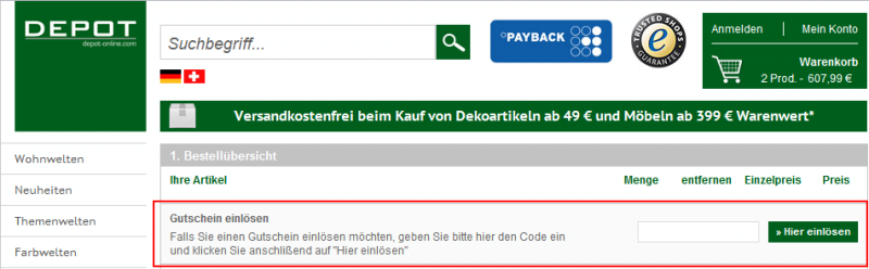 Depot Gutschein gültiger 5€ Gutschein + 4 weitere